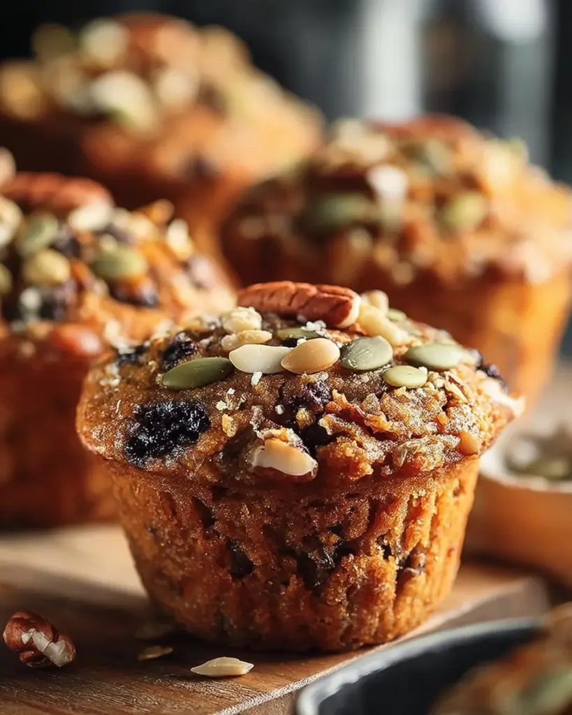 Freshly baked Morning Glory Muffins with nuts, fruits, and spices