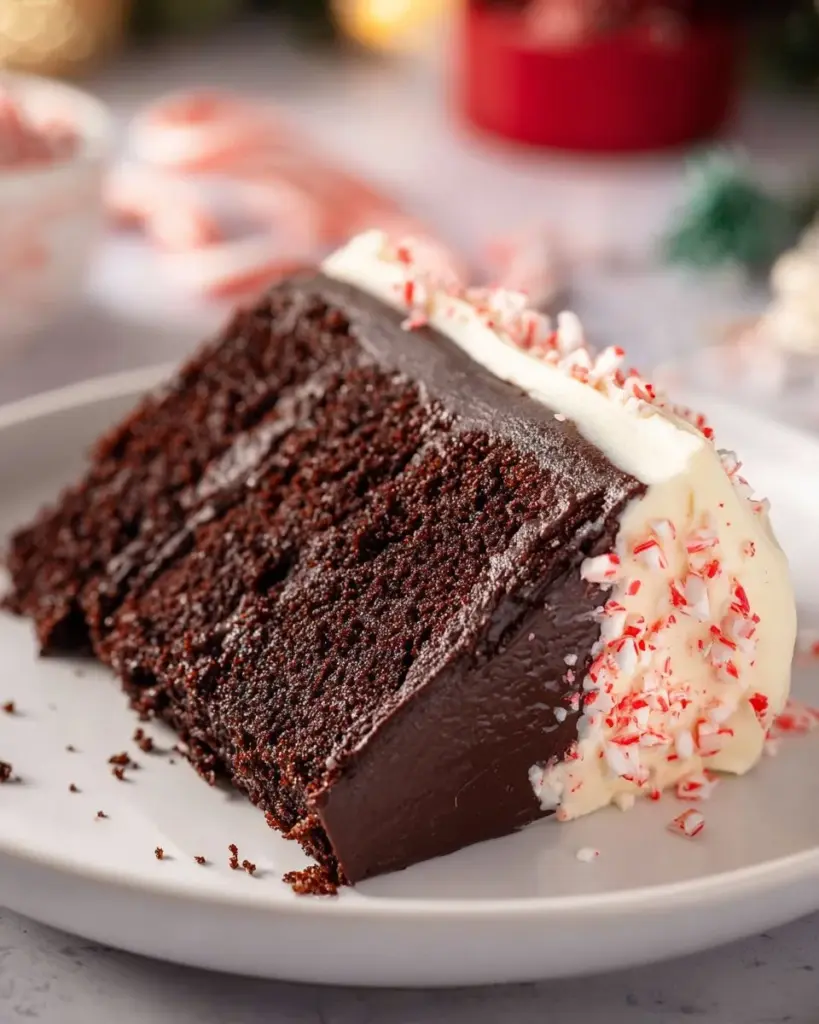 Peppermint Chocolate Loaf with White Chocolate Ganache dessert presented elegantly