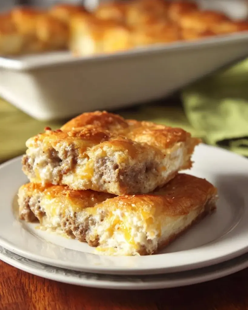 Sausage Cream Cheese Crescent Bake topped with herbs and spices
