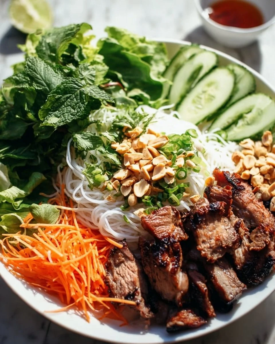 Vietnamese Rice Vermicelli Noodle Bowl with Grilled Pork