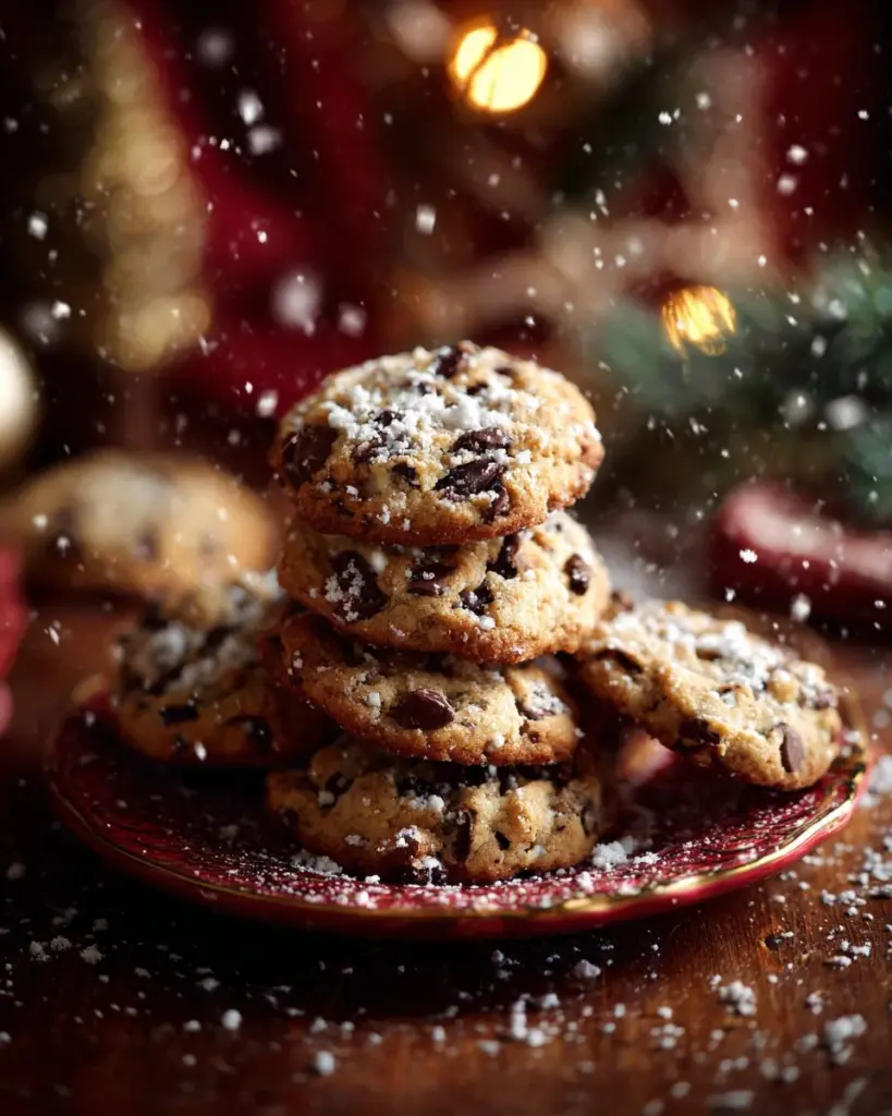 Winter Wonderland Chocolate Chip Cookies with festive decorations