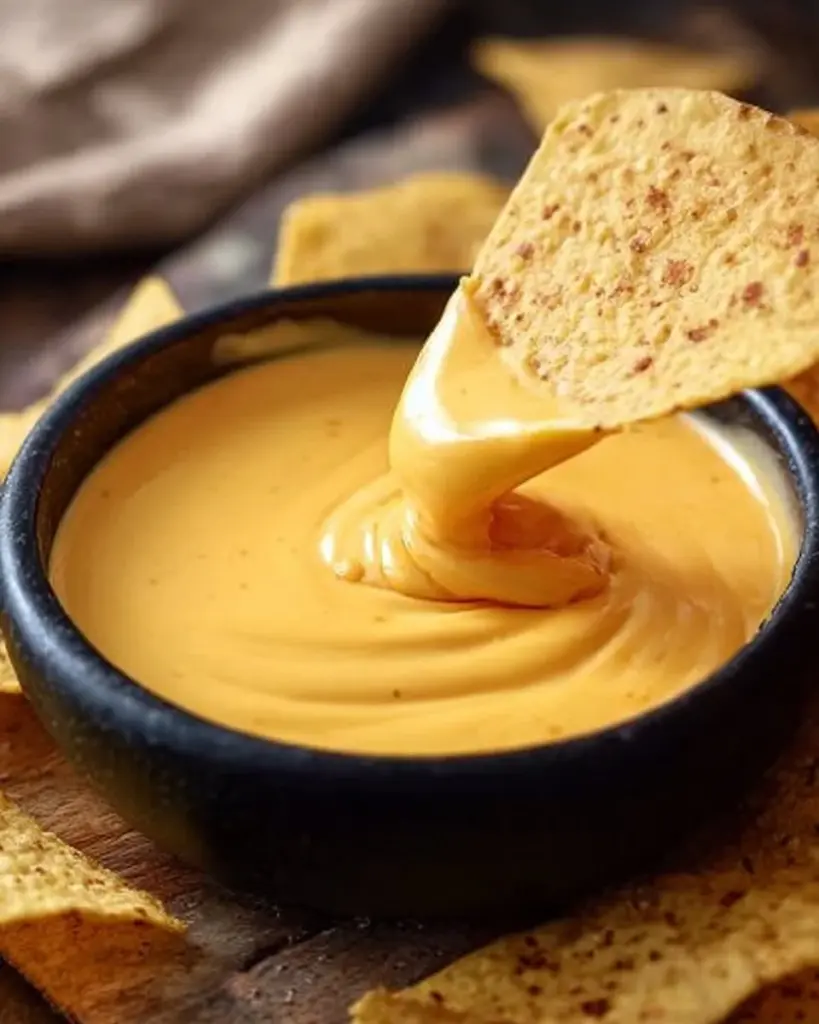Delicious easy nacho cheese sauce in a bowl ready for dipping.