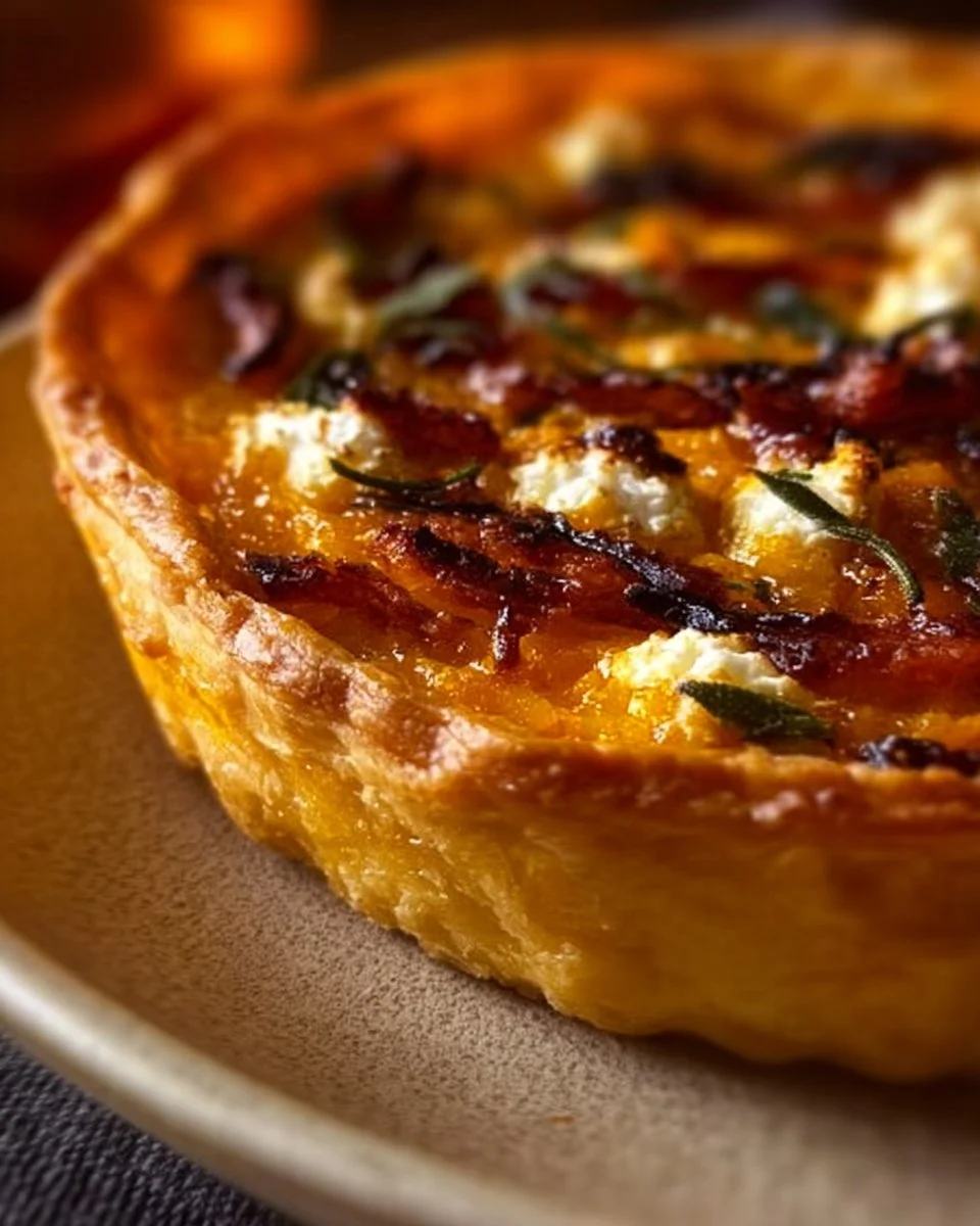 Pumpkin, Ricotta & Caramelized Onion Tart with Bacon and Sage