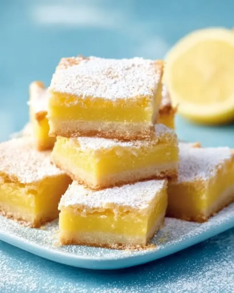 Delicious lemon squares served on a plate with lemon slices