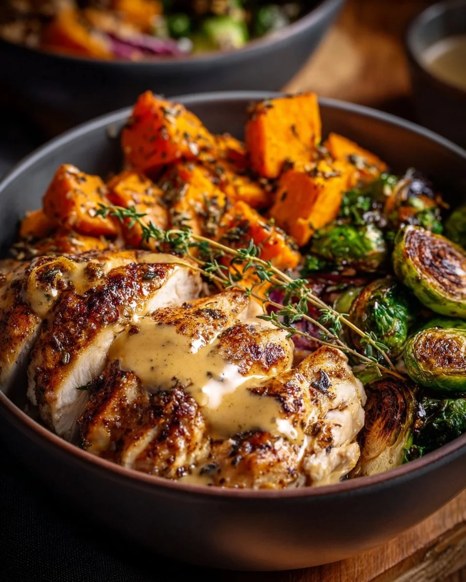 Maple Dijon Chicken & Sweet Potato Bowls