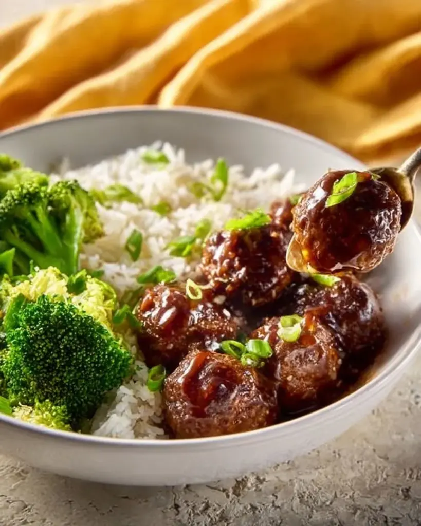 Delicious teriyaki meatball bowls served with rice and vegetables