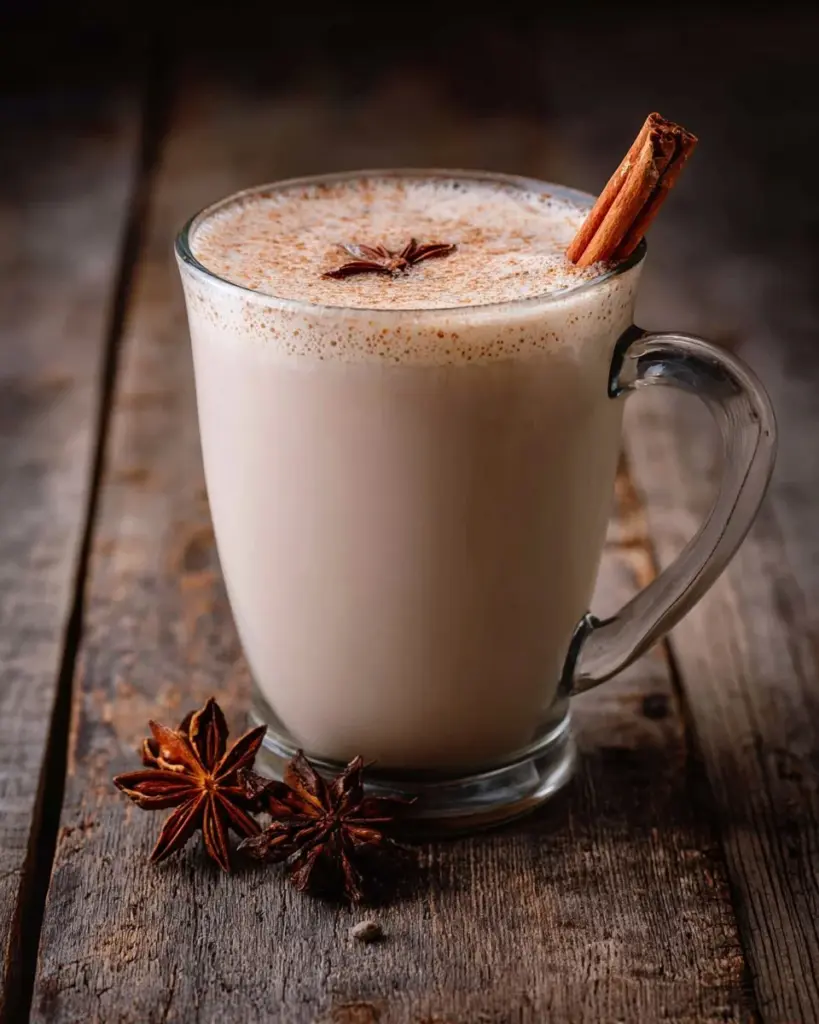Creamy Vanilla Chai Tea Latte with spices and vanilla served in a cozy setting.