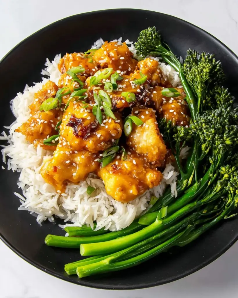 Delicious Bang Bang Chicken served with a creamy sauce and garnished with green onions