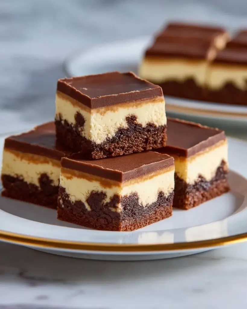 Chocolate cookie dough cheesecake bars topped with chocolate chips.