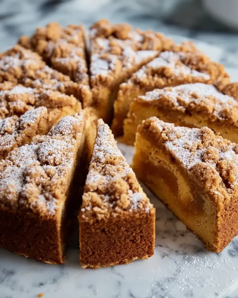 Delicious gluten-free coffee cake, topped with cinnamon and nuts