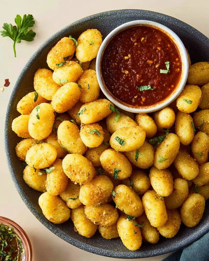 Crispy Air Fryer Gnocchi served with fresh herbs