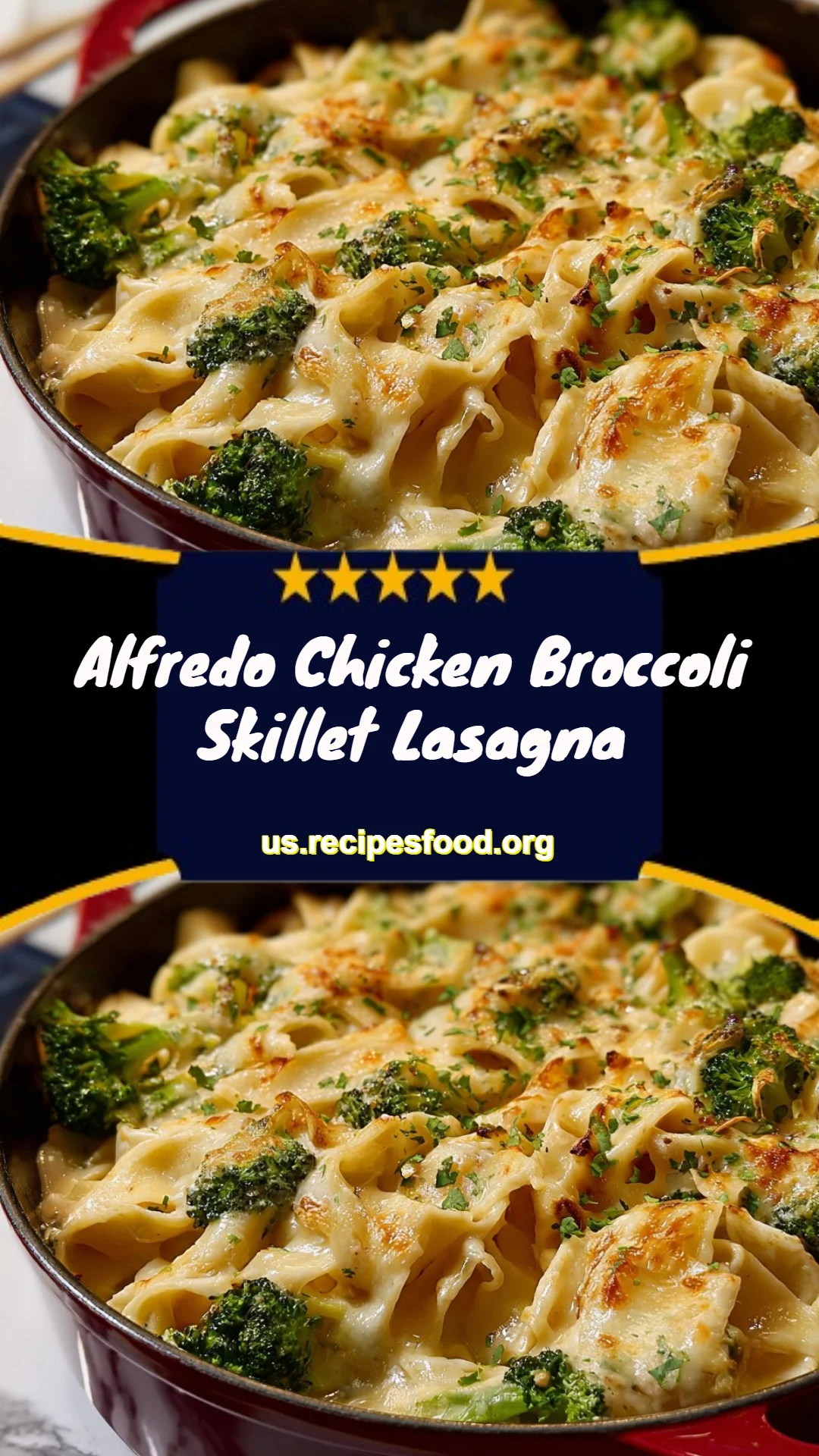 Alfredo Chicken Broccoli Skillet Lasagna