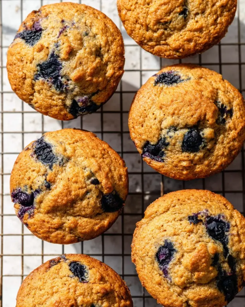 Delicious banana blueberry oatmeal muffins on a plate