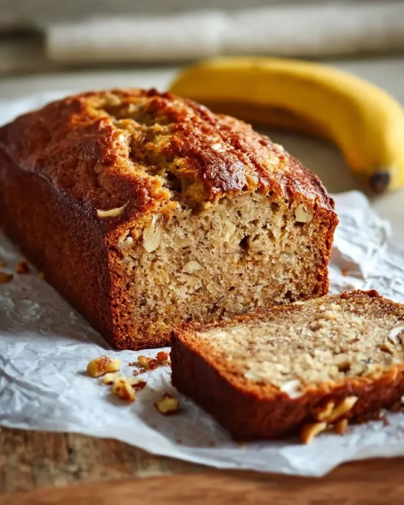 Delicious homemade Banana Orange Bread loaf on a wooden table.