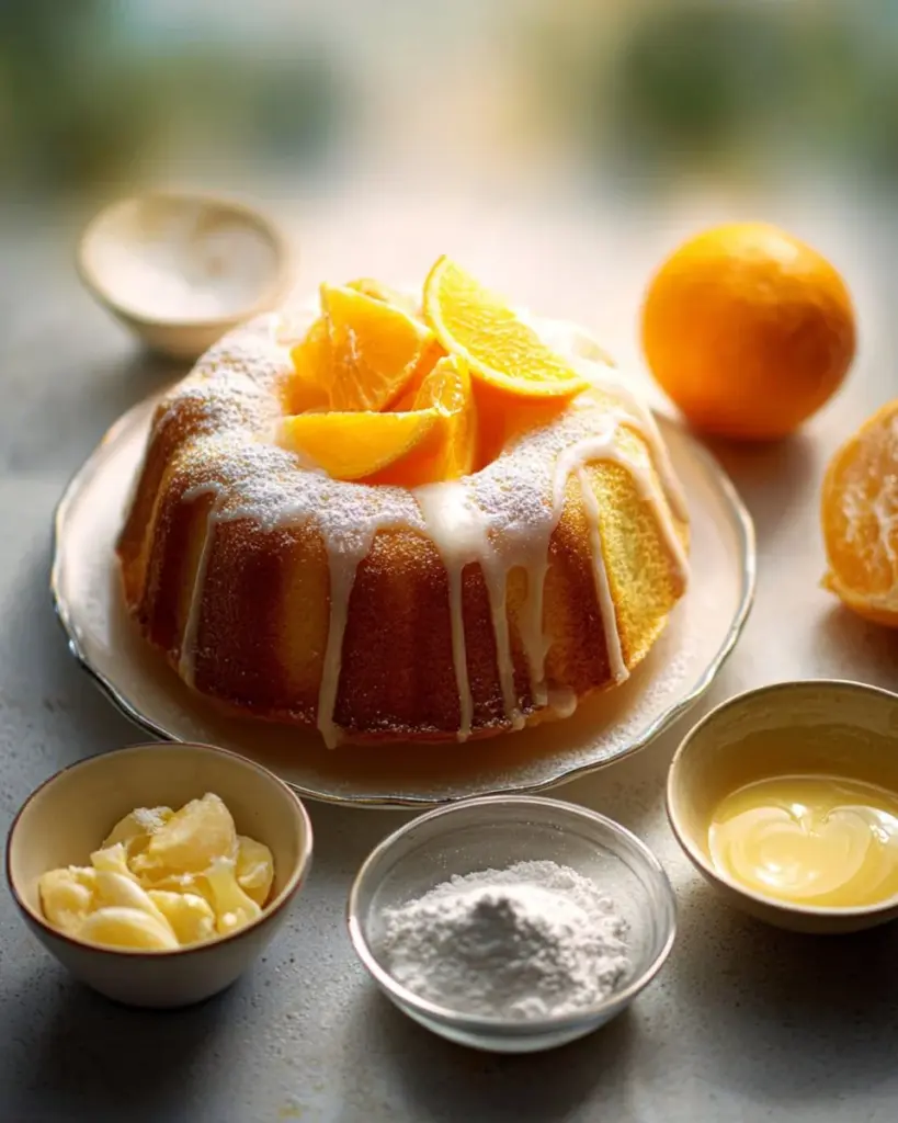Slice of the best orange pound cake on a rustic wooden table