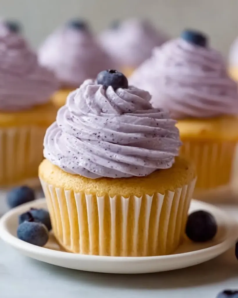 Delicious blueberry cream cheese frosting on a cake