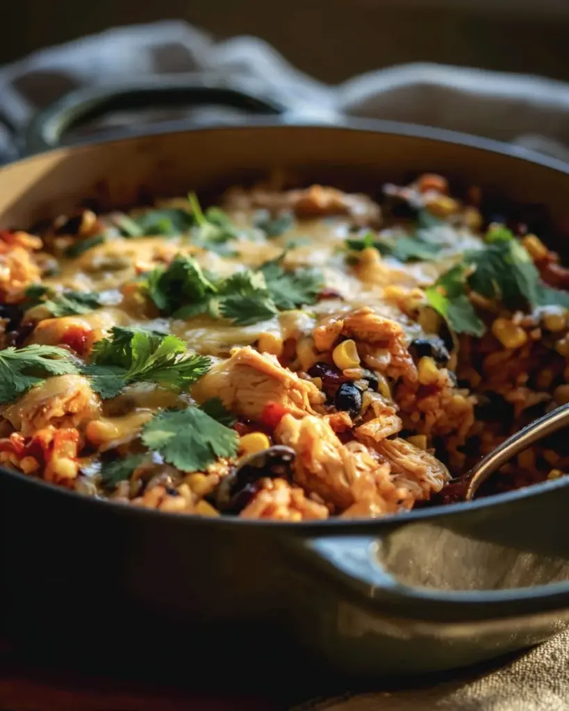 Delicious Chicken and Rice Taco Skillet cooked in a vibrant skillet