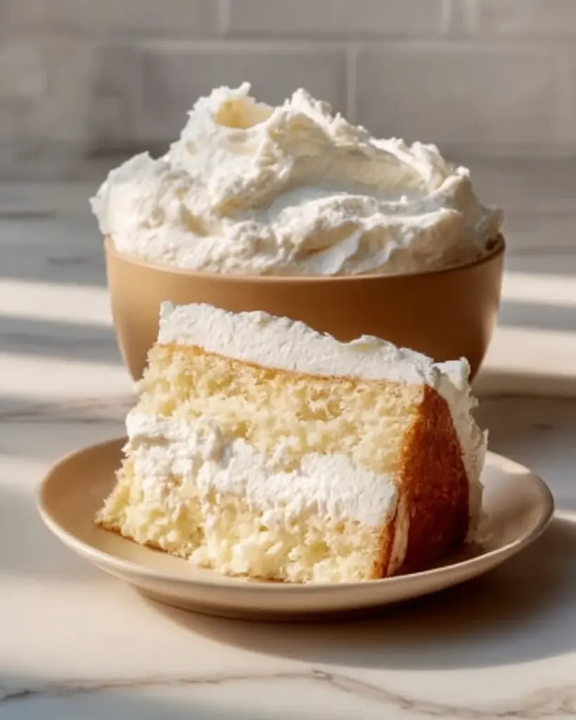 Delicious coconut whipped cream in a bowl, perfect for topping desserts.