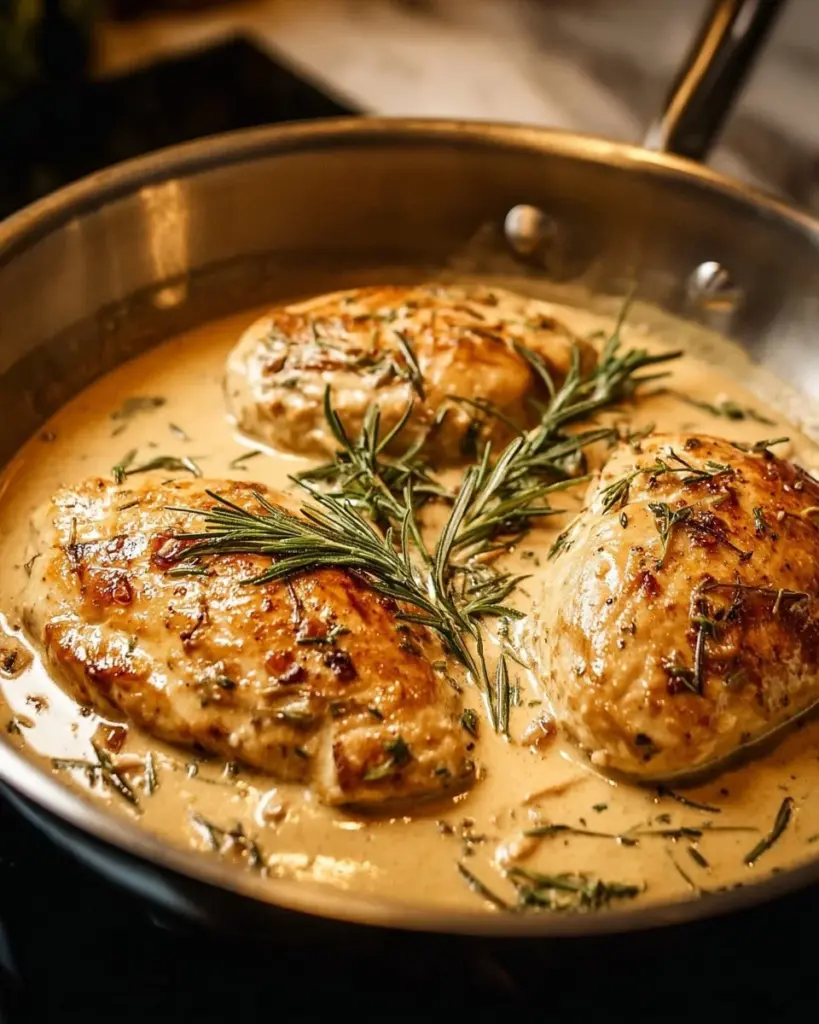 Creamy Dijon rosemary chicken recipe showcasing tender chicken in a rich sauce.