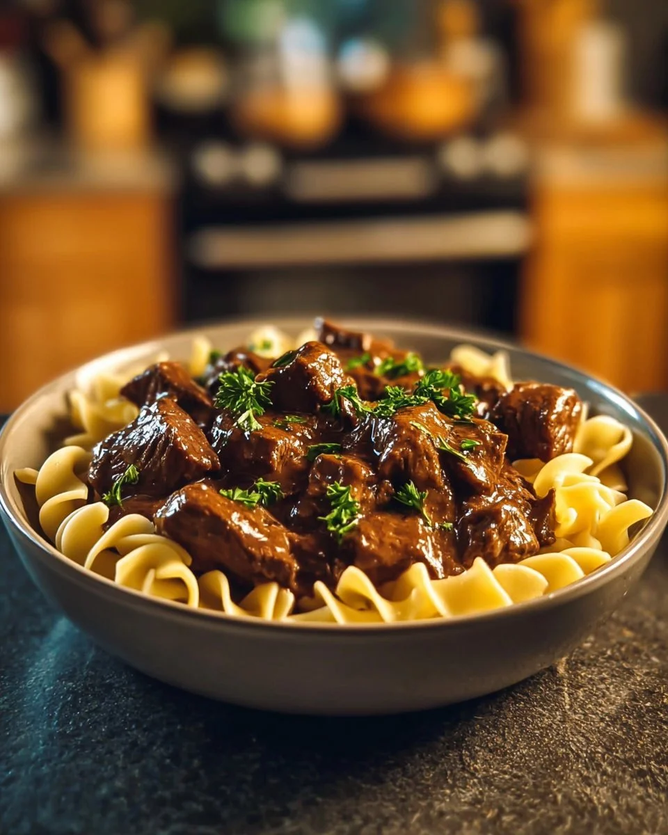 Crockpot Beef Tips and Noodles