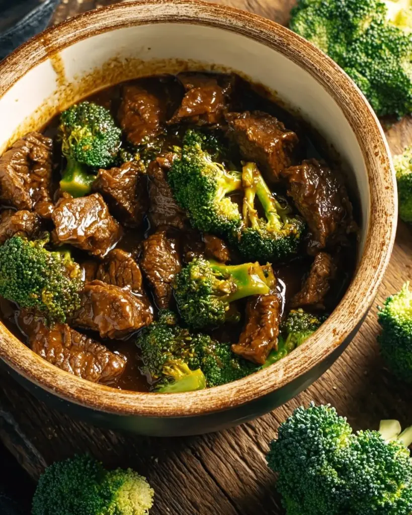 Delicious slow cooker beef and broccoli meal served with rice