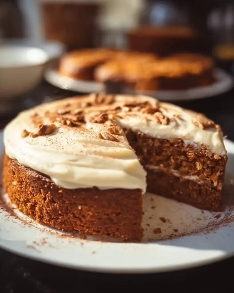 Delicious spiced carrot cake topped with cream cheese frosting