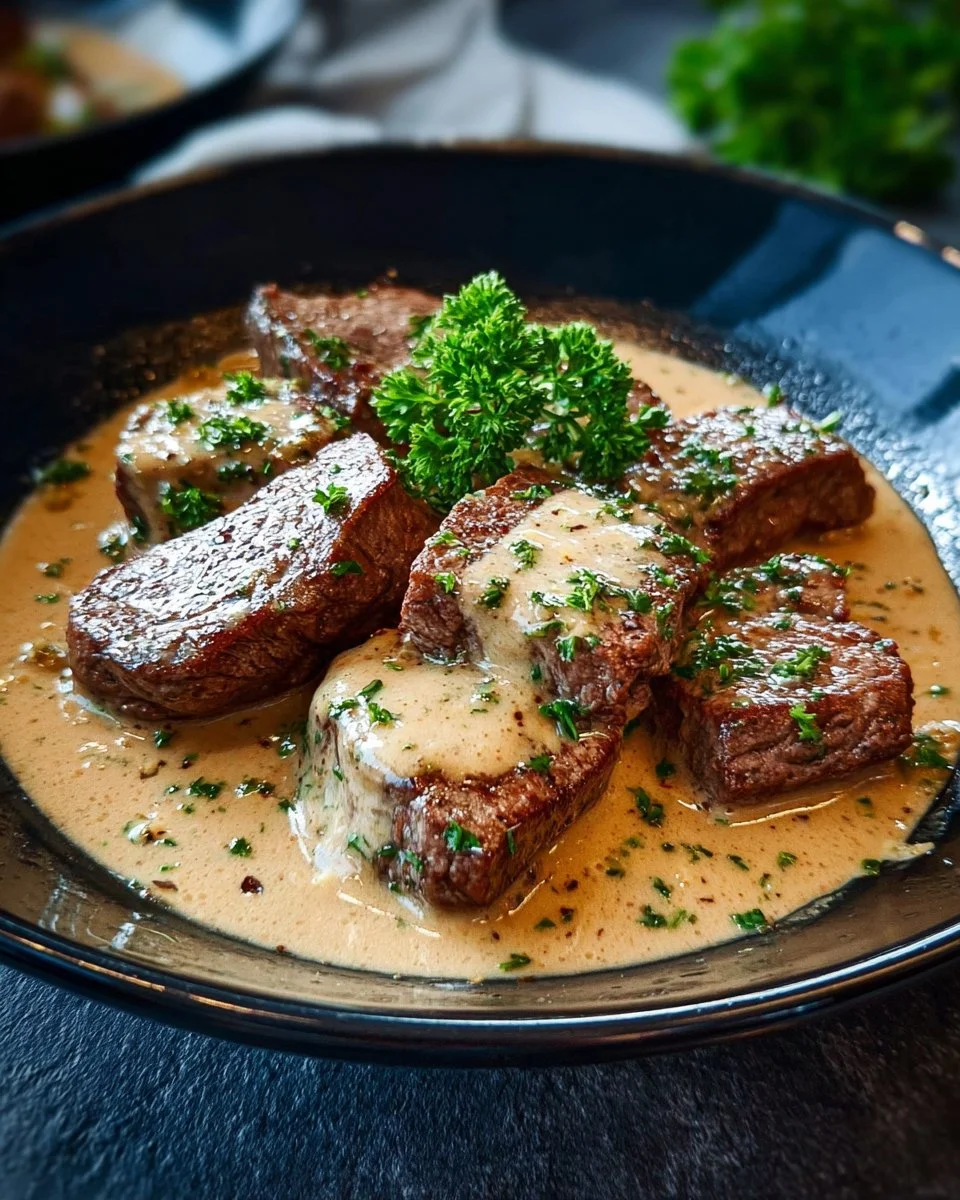 Steaks with Garlic Cream Sauce