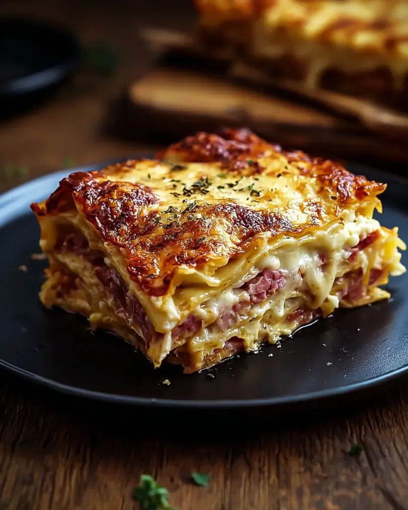 Delicious Homemade Reuben Bake served in a dish, perfect for sharing.